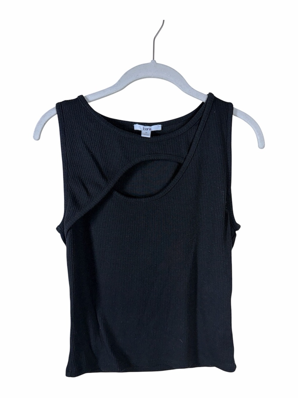 Bar III Black Ribbed Tank with Asymmetrical Neckline Cutout